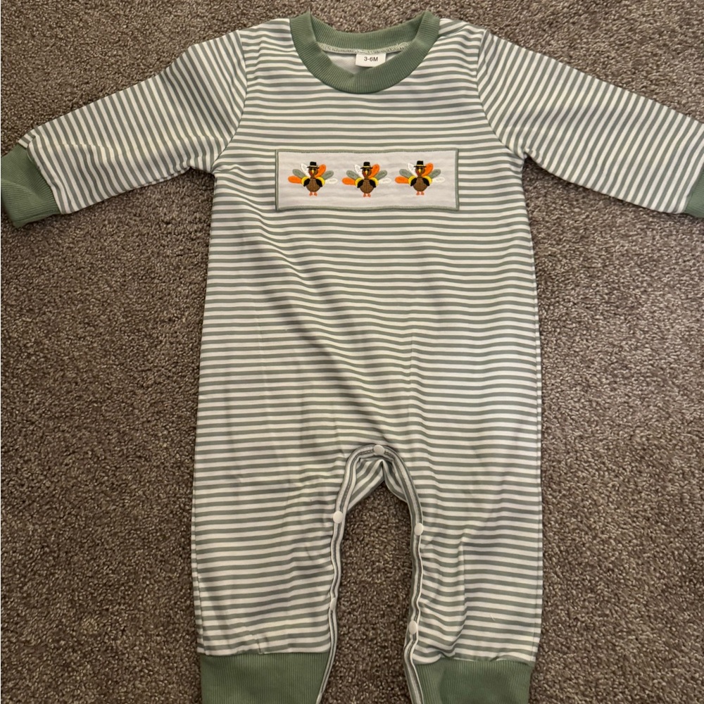 Striped Green and White Kids One Piece for Thanksgiving